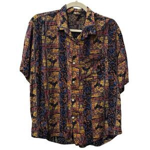 Blazer Firenze Large‎ Figleaf Shirt viscose/cotton blend button up tribal shirt